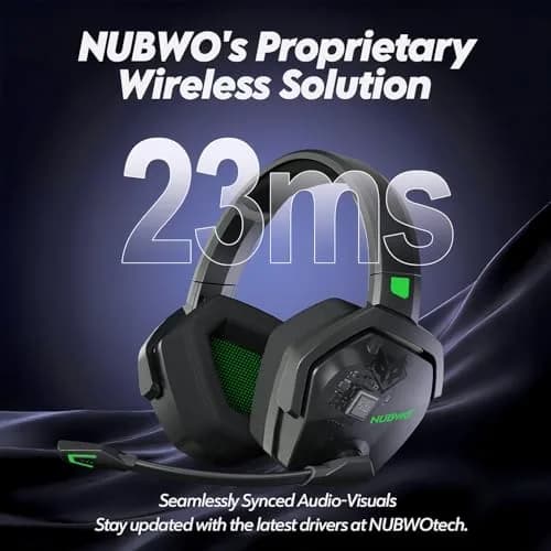 NUBWO G06 Dual Wireless Gaming Headset with Microphone for PS5, PS4, PC - 23ms Low Latency Audio - 100-Hour of Playtime - 50mm Drivers (Black-Green) thumbnail 3
