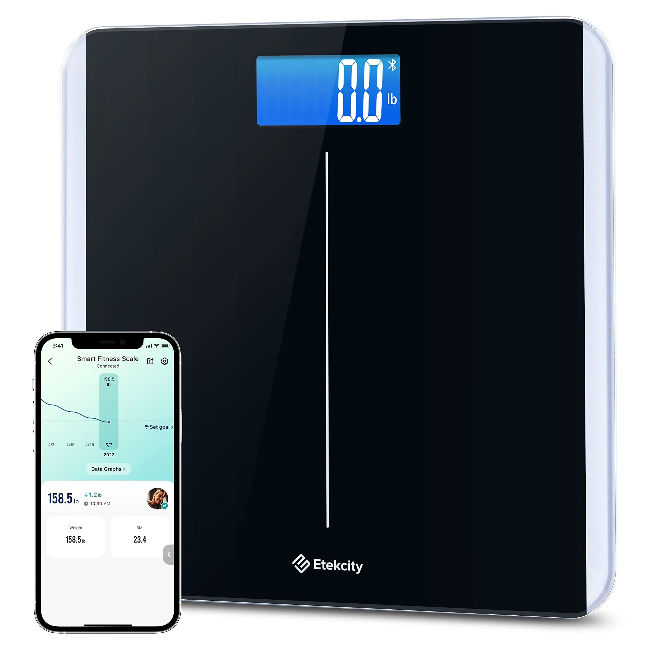 Etekcity Smart Digital Bathroom Scale for Body Weight and BMI, Black | FDA Approved, 180 kg (400 lb) Capacity - main product image