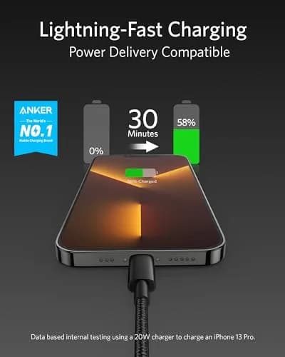 Anker Nylon USB C to Lightning Cable, MFi-Certified, 1 ft, Black | Durable Nylon Exterior & Fast Charging thumbnail 2