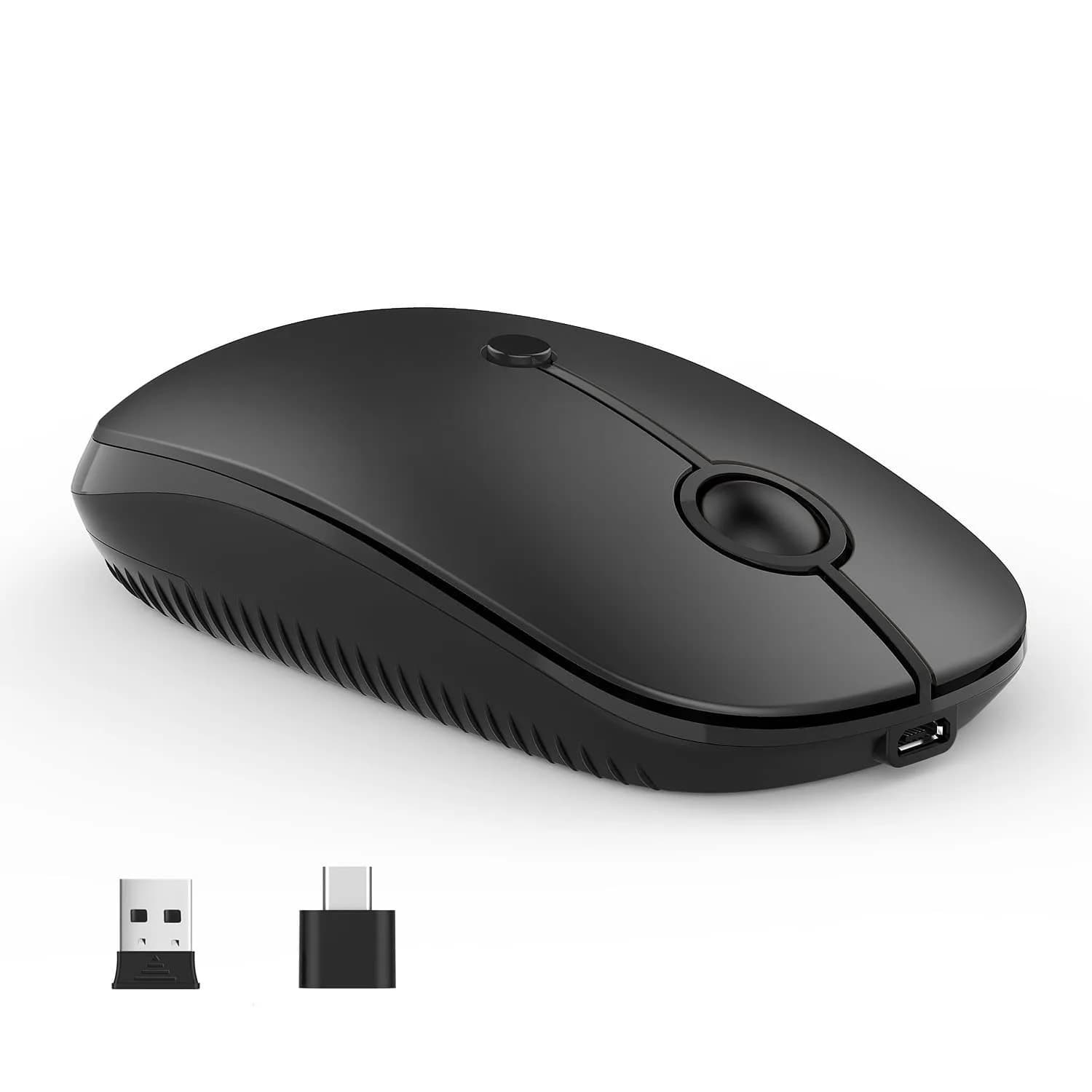 VssoPlor Black Wireless Mouse with USB-C Receiver | Ergonomic, Rechargeable, Quiet Click - main product image