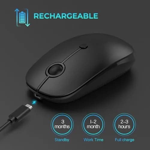 VssoPlor Black Wireless Mouse with USB-C Receiver | Ergonomic, Rechargeable, Quiet Click thumbnail 4