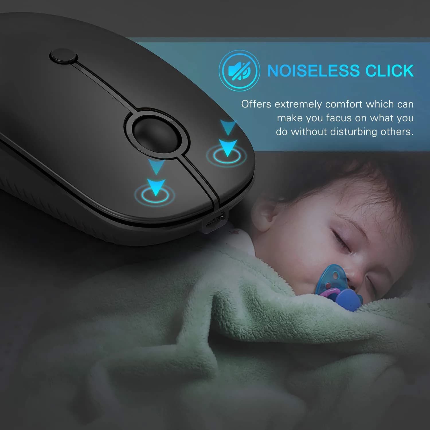 VssoPlor Black Wireless Mouse with USB-C Receiver | Ergonomic, Rechargeable, Quiet Click - view 5