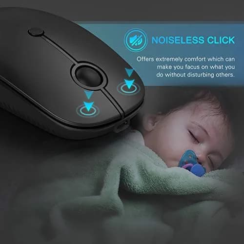 VssoPlor Black Wireless Mouse with USB-C Receiver | Ergonomic, Rechargeable, Quiet Click thumbnail 5