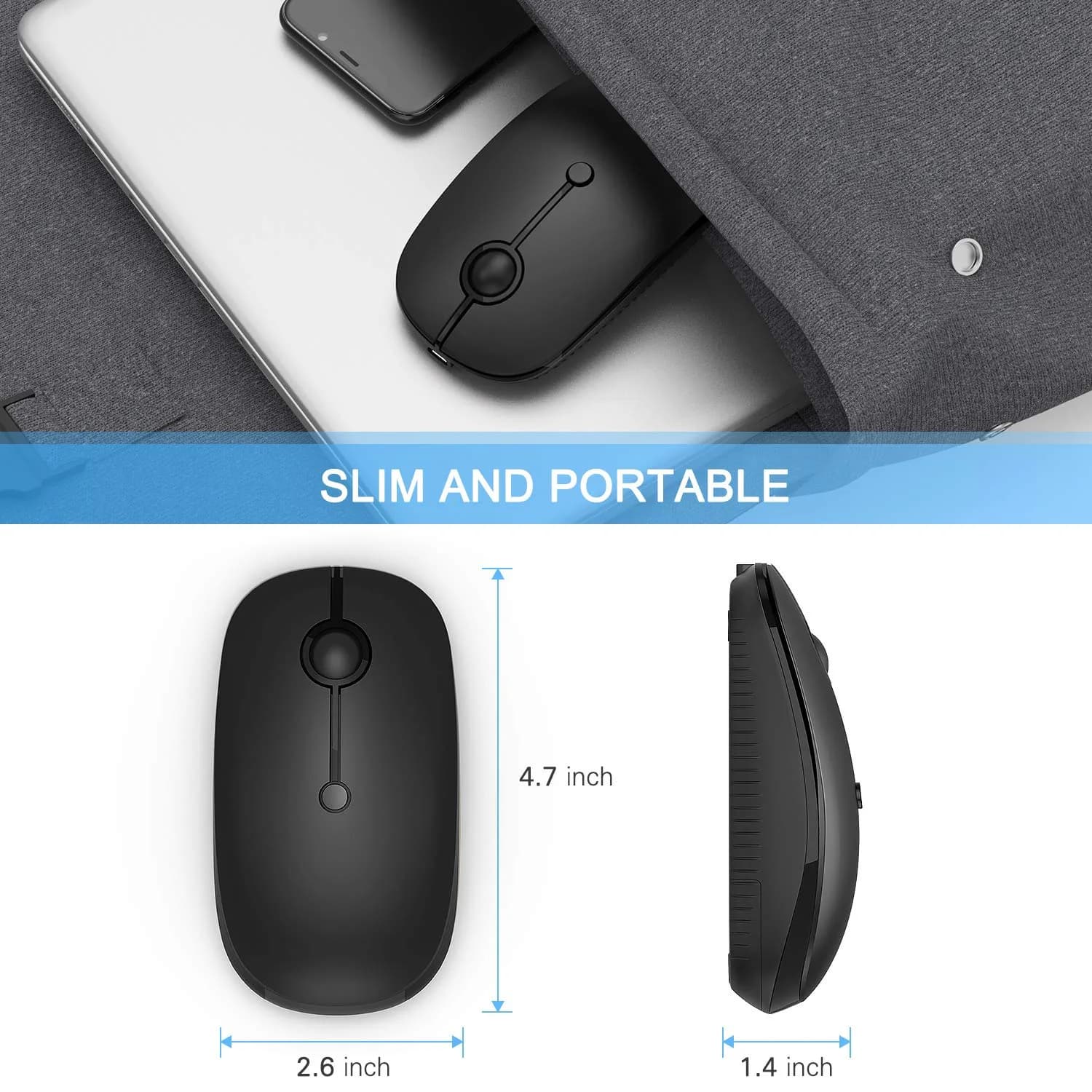 VssoPlor Black Wireless Mouse with USB-C Receiver | Ergonomic, Rechargeable, Quiet Click - view 7
