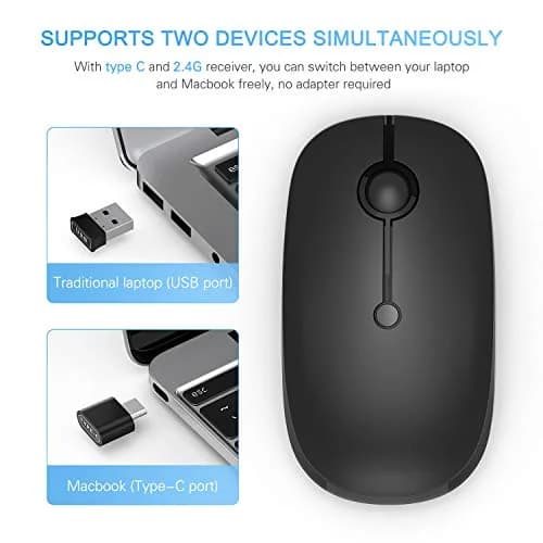 VssoPlor Black Wireless Mouse with USB-C Receiver | Ergonomic, Rechargeable, Quiet Click thumbnail 2