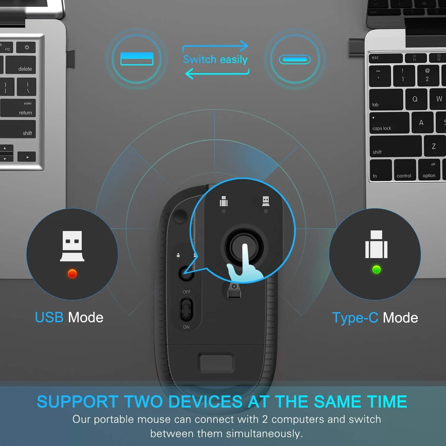 VssoPlor Black Wireless Mouse with USB-C Receiver | Ergonomic, Rechargeable, Quiet Click - view 3