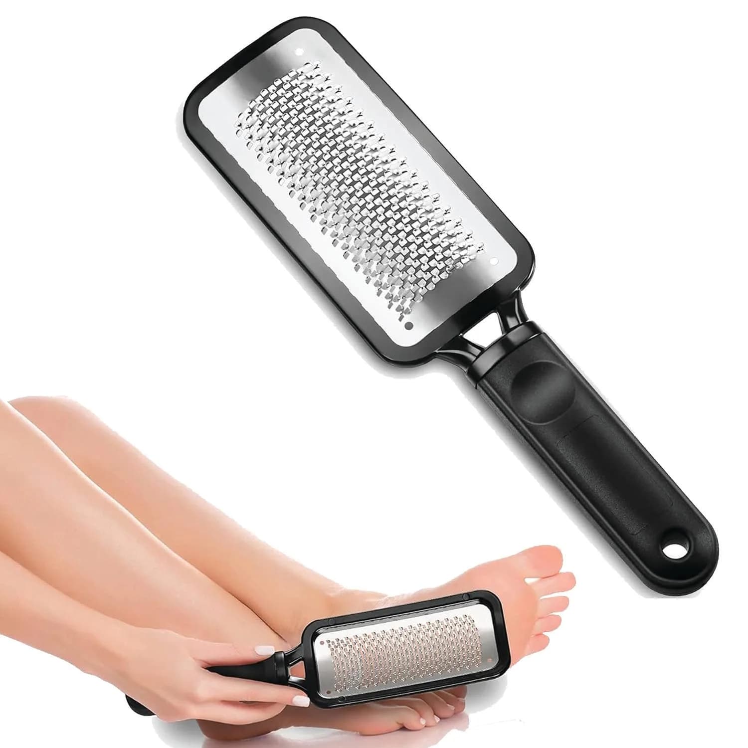 Temperia Professional Metal Foot Scrubber Tool 25.9 cm (10.2 inch) | Removes Dead Skin & Calluses — Black