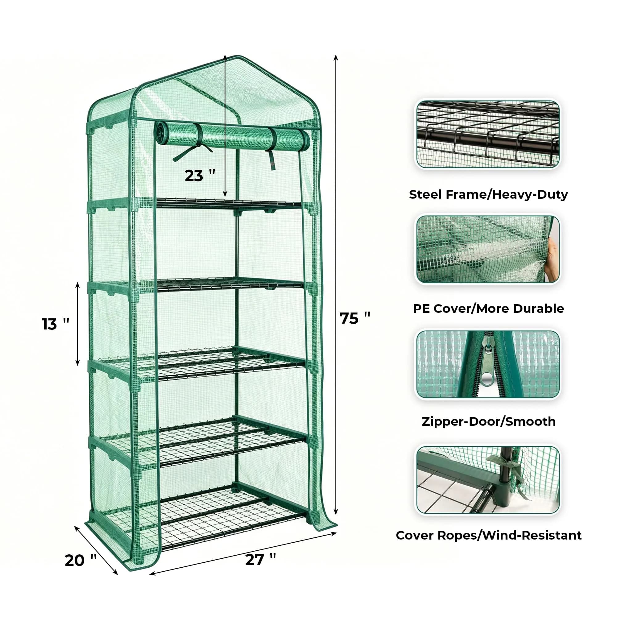 Worth Garden 5-Tier Mini Sun Shade Greenhouse 75" H x 27" L x 19" W | Protects Plants from Sun, Heat & Rain - view 6