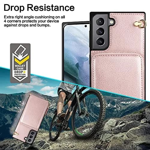 JAKPDE Wallet Case for Samsung Galaxy S21 6.2 inch | Card Holder & Crossbody Lanyard (Rose Gold) thumbnail 4