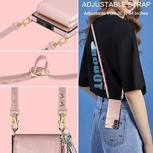 JAKPDE Wallet Case for Samsung Galaxy S21 6.2 inch | Card Holder & Crossbody Lanyard (Rose Gold) thumbnail 5