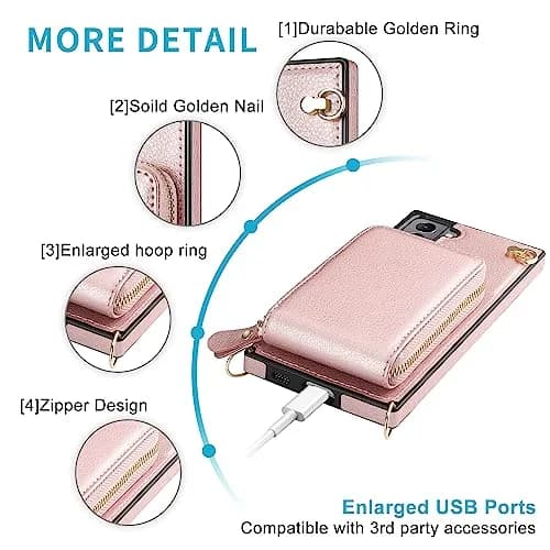 JAKPDE Wallet Case for Samsung Galaxy S21 6.2 inch | Card Holder & Crossbody Lanyard (Rose Gold) thumbnail 6