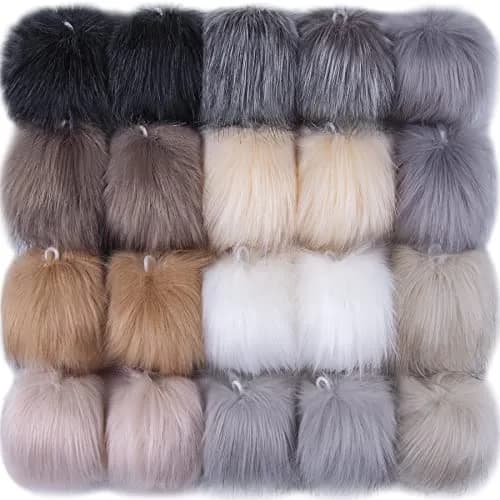 SIQUK 20 Pieces Faux Fur Pom Pom 10cm (3.94 inches) | Soft Colors for Hats, Bags, DIY thumbnail 1