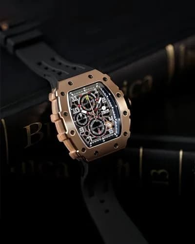 TSAR BOMBA Men's Quartz Wristwatch Waterproof 50M | Classic Tonneau Design, Black-Gold thumbnail 8