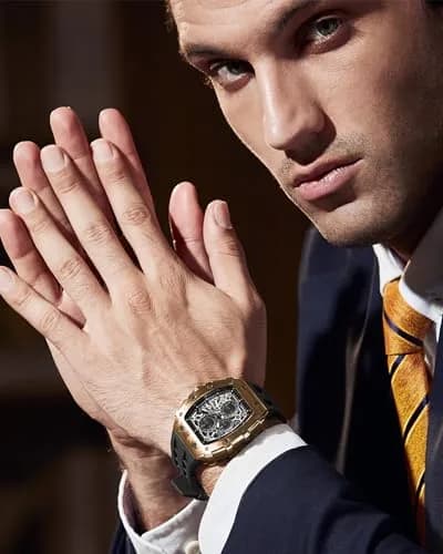 TSAR BOMBA Men's Quartz Wristwatch Waterproof 50M | Classic Tonneau Design, Black-Gold thumbnail 2