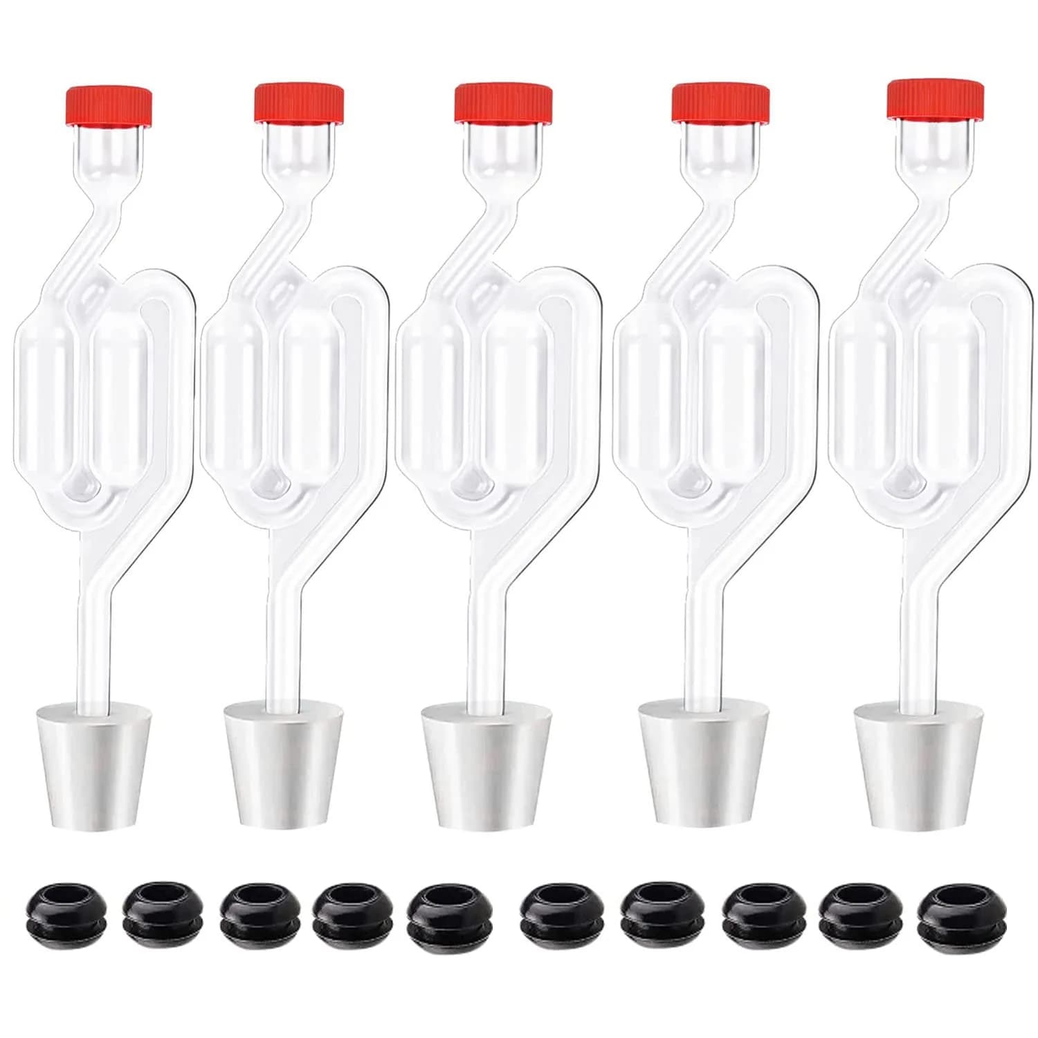 Zazolyne S-Shape Airlock with #6 Stopper & Grommets (5 Sets) | Bubble Fermentation Lock for Brewing Wine Making - main product image