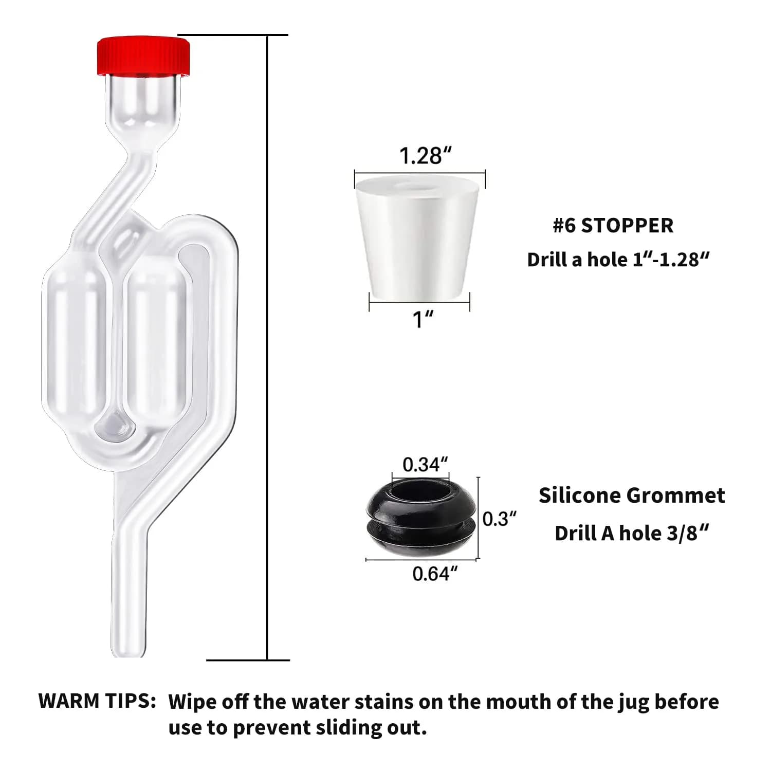 Zazolyne S-Shape Airlock with #6 Stopper & Grommets (5 Sets) | Bubble Fermentation Lock for Brewing Wine Making - view 3