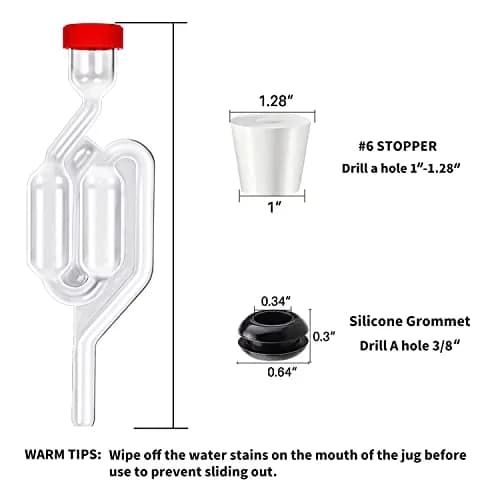 Zazolyne S-Shape Airlock with #6 Stopper & Grommets (5 Sets) | Bubble Fermentation Lock for Brewing Wine Making thumbnail 3