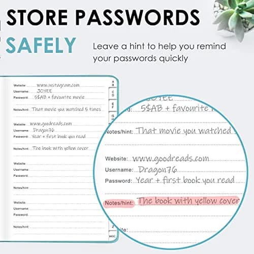 JXSELECT Password Book with Alphabetical Tabs - Hardcover Password Organizer 5.2" x 7.6" | Secure Password Keeper thumbnail 5
