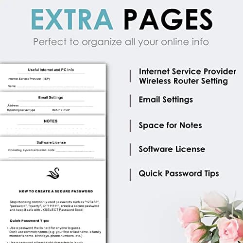 JXSELECT Password Book with Alphabetical Tabs - Hardcover Password Organizer 5.2" x 7.6" | Secure Password Keeper thumbnail 6