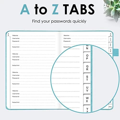 JXSELECT Password Book with Alphabetical Tabs - Hardcover Password Organizer 5.2" x 7.6" | Secure Password Keeper thumbnail 3