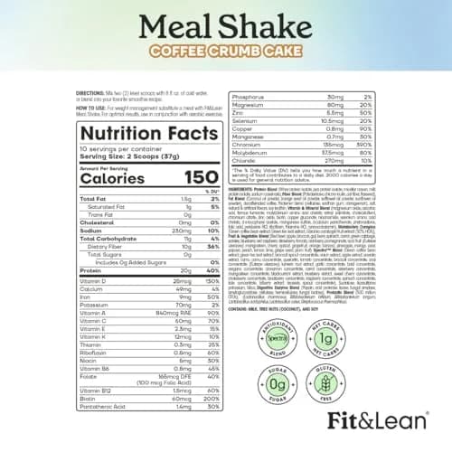 Fit & Lean Meal Replacement Shake, Coffee Crumb Cake, 16 Oz | 20g Protein, Digestive Support, Immune Boost thumbnail 3