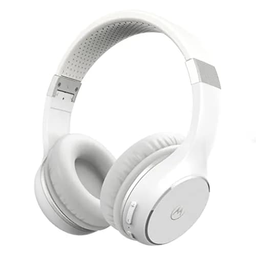 Motorola Sound Moto XT220 Wireless Headphones with Microphone, Foldable Over-Ear, Adjustable Headband, Dynamic Bass, White thumbnail 1