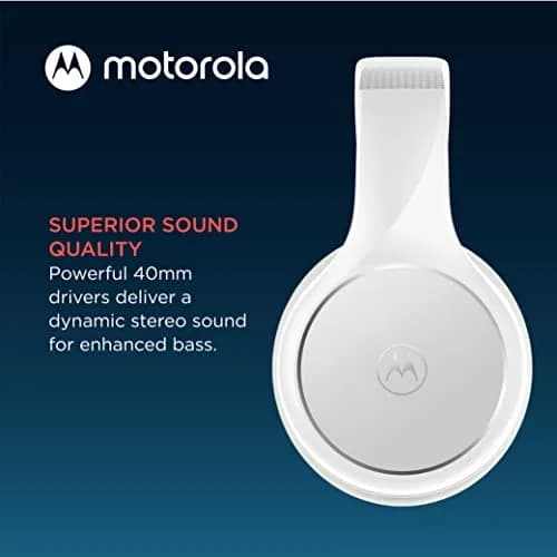 Motorola Sound Moto XT220 Wireless Headphones with Microphone, Foldable Over-Ear, Adjustable Headband, Dynamic Bass, White thumbnail 4