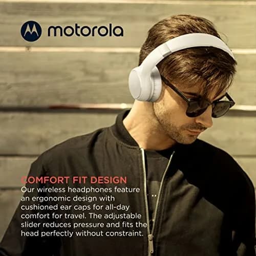 Motorola Sound Moto XT220 Wireless Headphones with Microphone, Foldable Over-Ear, Adjustable Headband, Dynamic Bass, White thumbnail 5
