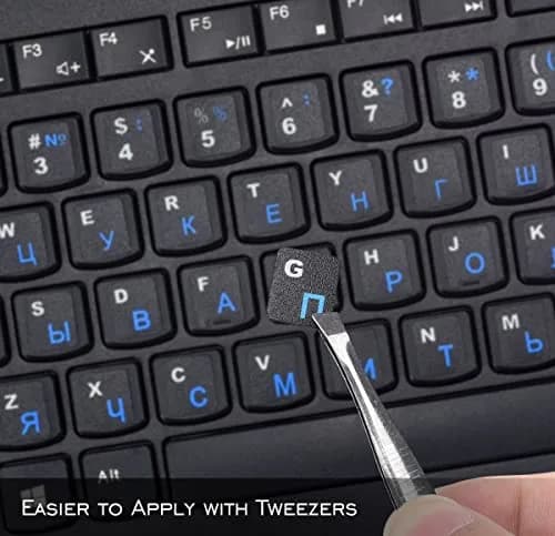 DAMMOMKO 2-Piece Russian Keyboard Stickers with Tweezer | Cyrillic Keyboard Letter Stickers Black Background with Blue/White Lettering thumbnail 5