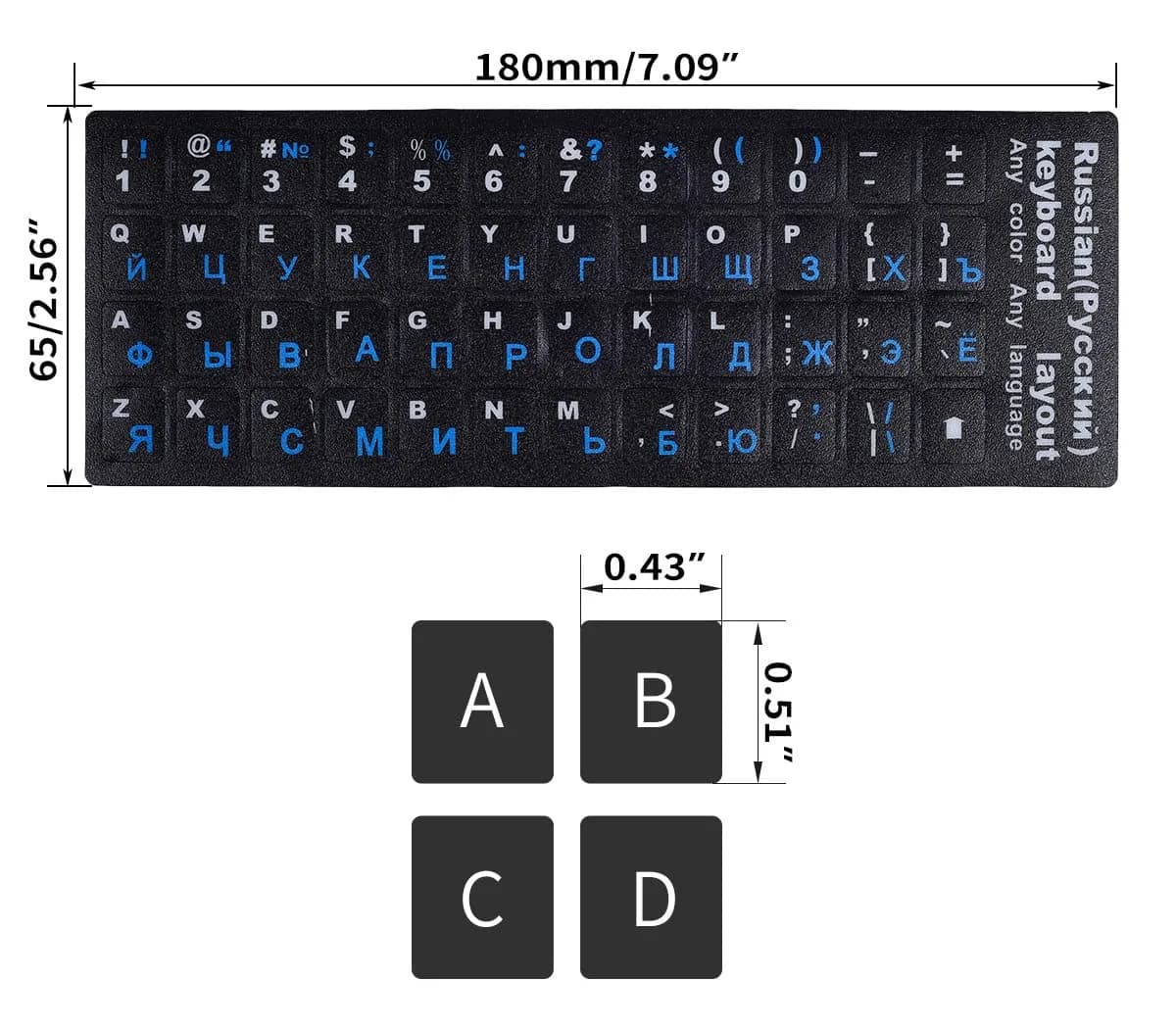 DAMMOMKO Russian-Black/Blue Keyboard Letter Stickers - 2-Pack Vinyl Replacement for Laptops - view 3
