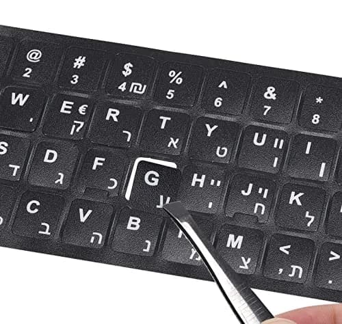 DAMMOMKO Hebrew Keyboard Letter Stickers - Black Background, 2-Pack | Vinyl Replacement for Laptops thumbnail 1