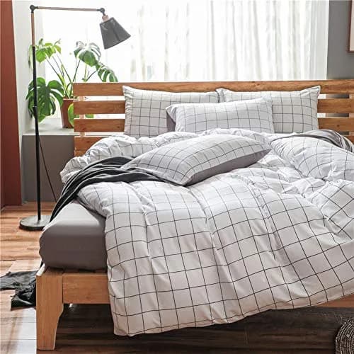 NSNLGSGC Twin Duvet Cover Set Grid White | Soft Microfiber Bedding for Kids thumbnail 1