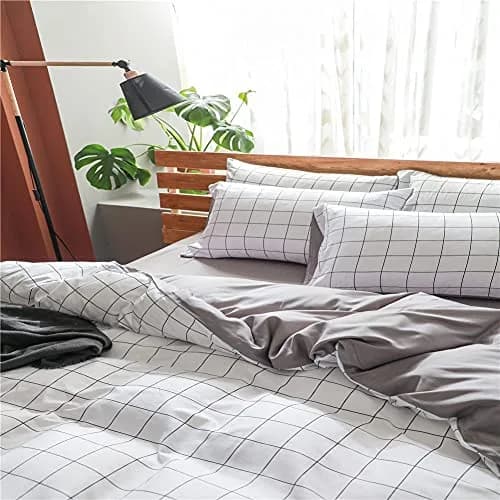 NSNLGSGC Twin Duvet Cover Set Grid White | Soft Microfiber Bedding for Kids thumbnail 4