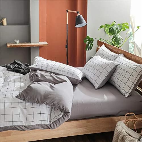 NSNLGSGC Twin Duvet Cover Set Grid White | Soft Microfiber Bedding for Kids thumbnail 5