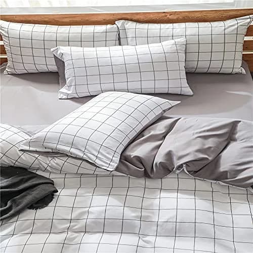 NSNLGSGC Twin Duvet Cover Set Grid White | Soft Microfiber Bedding for Kids thumbnail 6