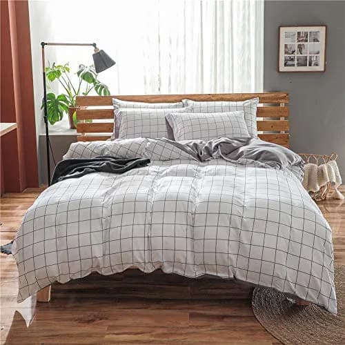 NSNLGSGC Twin Duvet Cover Set Grid White | Soft Microfiber Bedding for Kids thumbnail 2