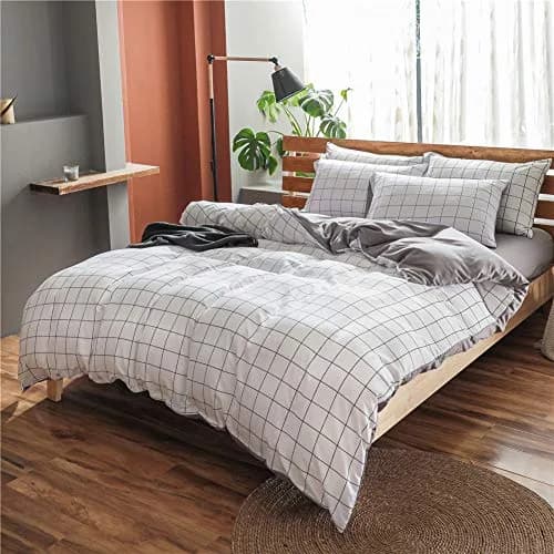 NSNLGSGC Twin Duvet Cover Set Grid White | Soft Microfiber Bedding for Kids thumbnail 3
