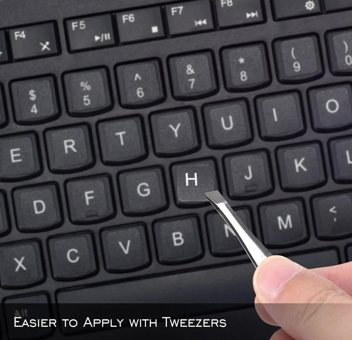 DAMMOMKO English Keyboard Stickers with Tweezer | Black Background, White Lettering (2-Pack) - view 5