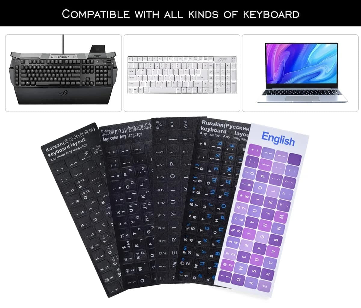 DAMMOMKO English Keyboard Stickers with Tweezer | Black Background, White Lettering (2-Pack) - view 6