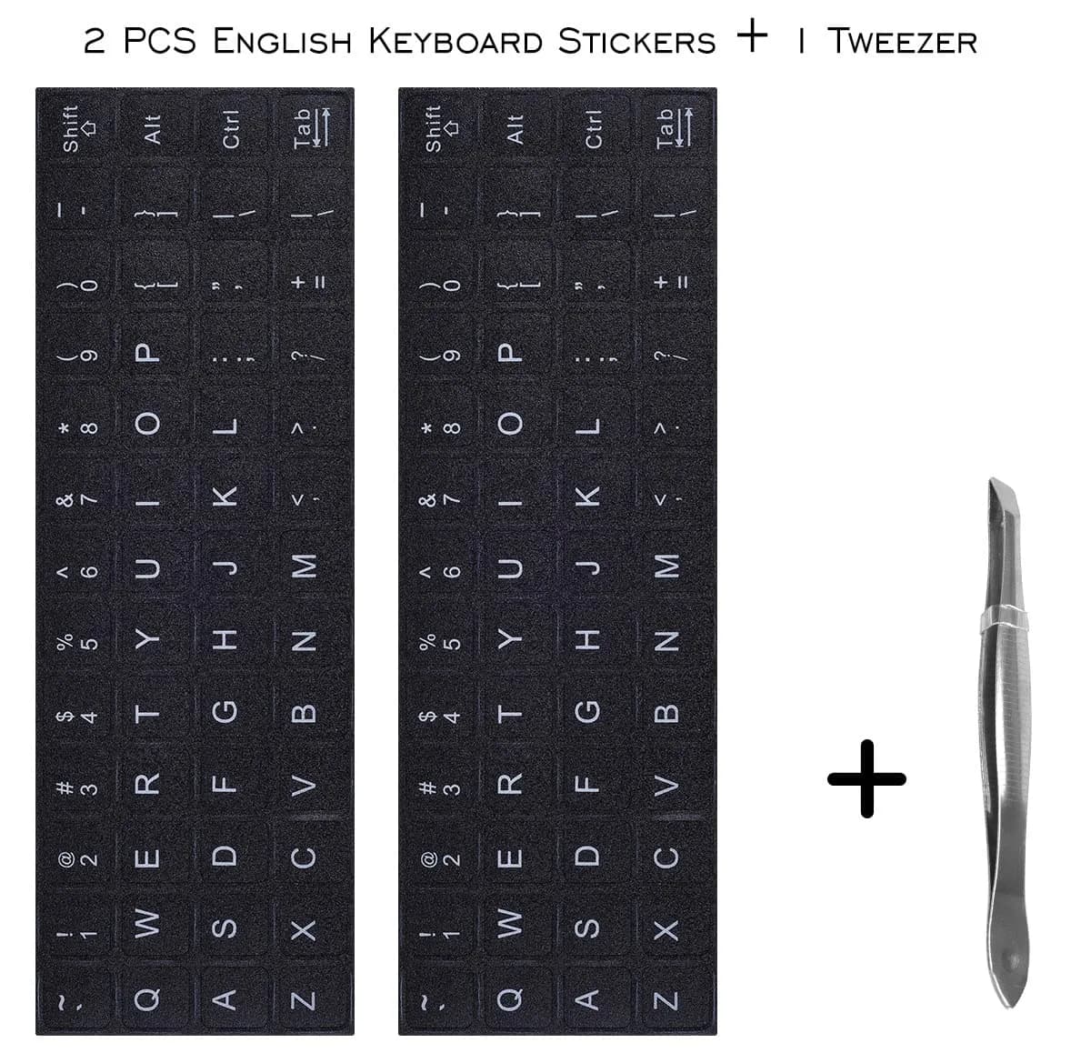 DAMMOMKO English Keyboard Stickers with Tweezer | Black Background, White Lettering (2-Pack) - view 2