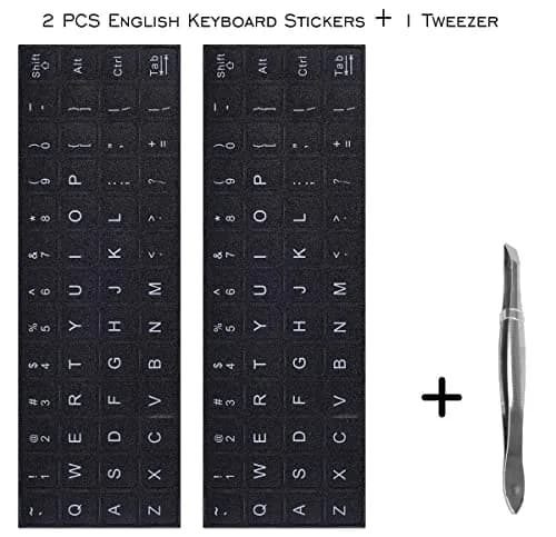 DAMMOMKO English Keyboard Stickers with Tweezer | Black Background, White Lettering (2-Pack) thumbnail 2