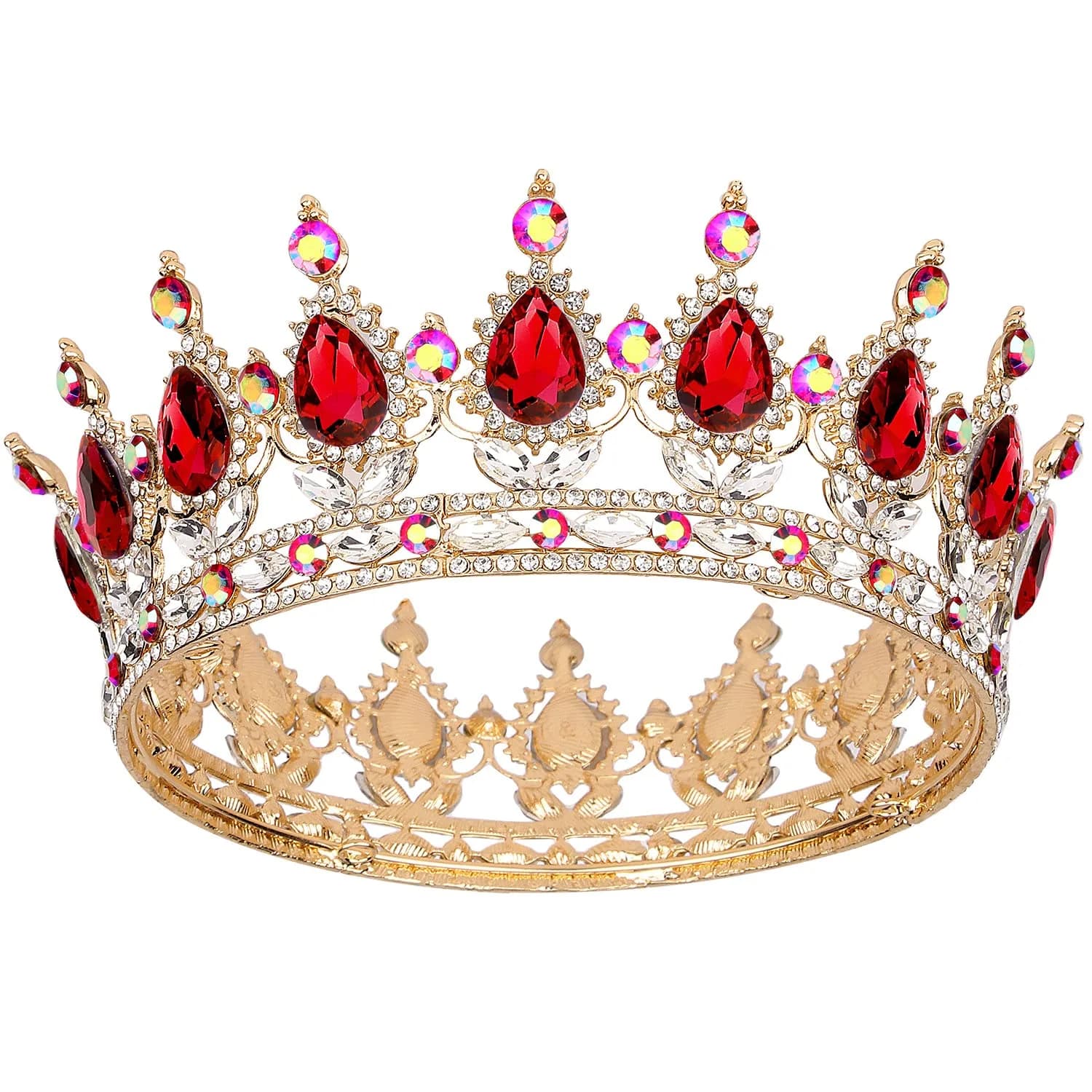 COCIDE Blue Crown for Women Silver Crystal Wedding Tiaras and Crowns Rhinestones Queen Hair Accessories for Party Bridal Birthday Prom Costume Cosplay | Elegant Queen Headpiece — H; Gold+Ruby