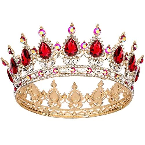 COCIDE Gold Crown for Women Red Crystal Wedding Tiara and Crowns | Elegant Queen Crown for Special Occasions thumbnail 1