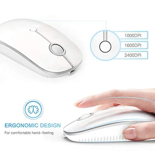 VssoPlor Type-C Wireless Mouse, USB C MacBook Wireless Mouse, White Silver | 3-Level DPI Adjustable, Rechargeable, Quiet Click thumbnail 6