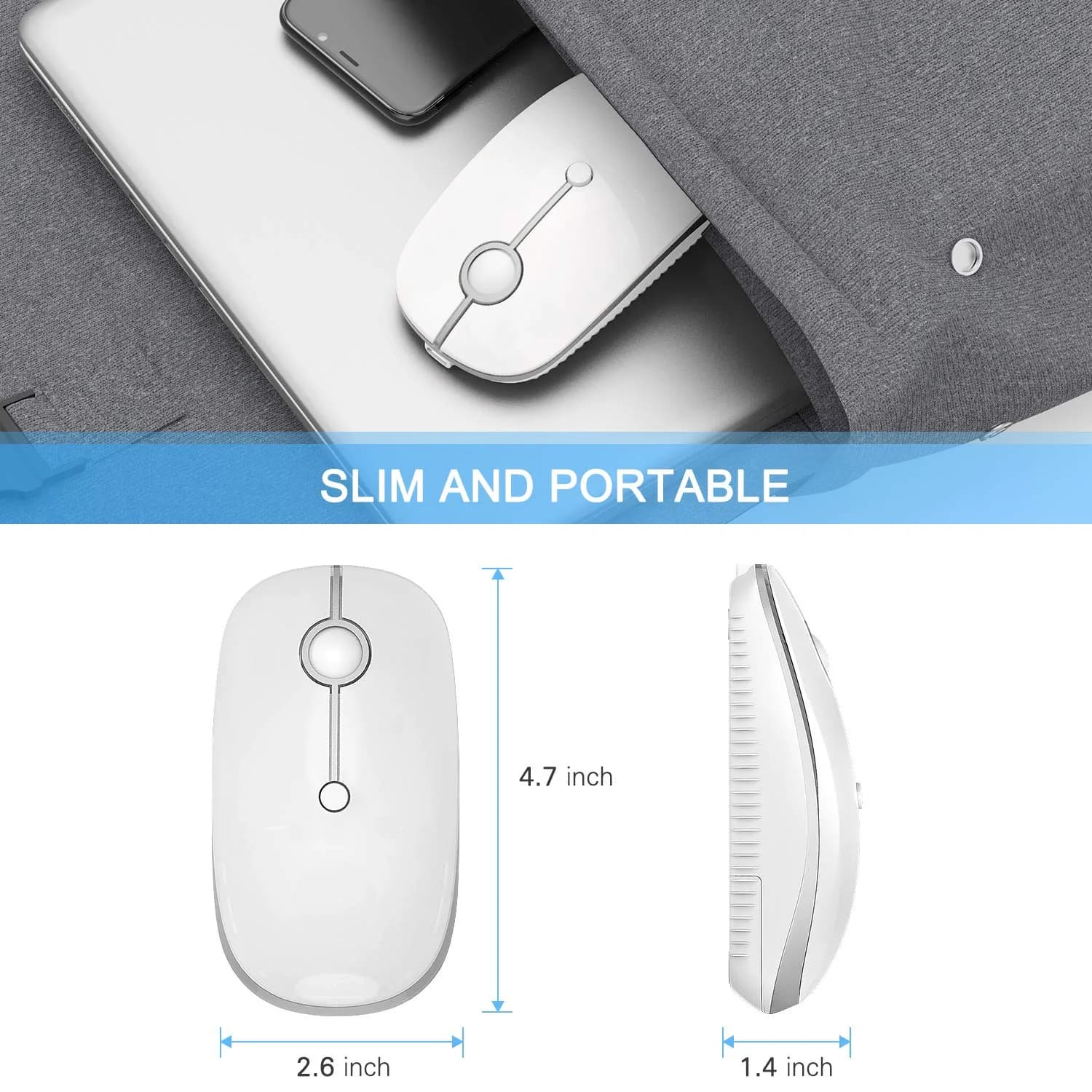 VssoPlor Type-C Wireless Mouse, USB C MacBook Wireless Mouse, White Silver | 3-Level DPI Adjustable, Rechargeable, Quiet Click - view 7
