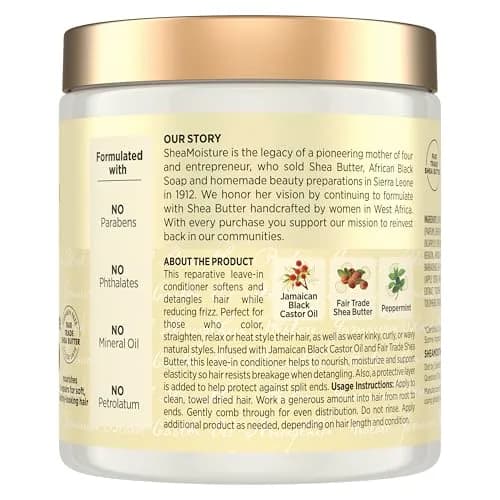 Shea Moisture Jamaican Black Castor Oil Strengthen & Restore Leave-In Conditioner 20 Fl Oz (591ml) | For Damaged Hair, Breakage Control & Frizz thumbnail 2