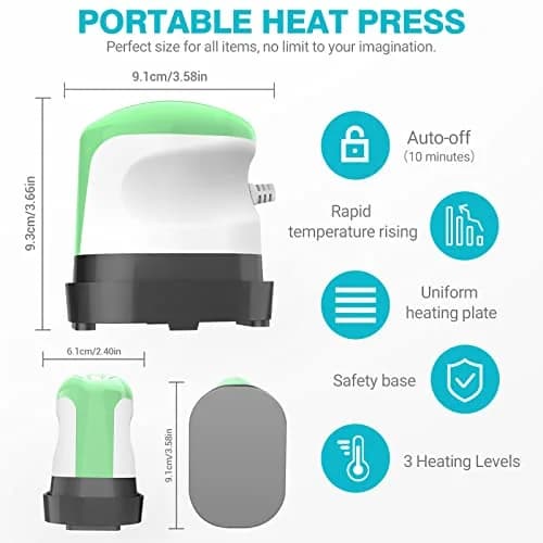 YLSCI Mini Heat Press Machine for Crafts, T Shirts, Shoes, Hats, and Small Vinyl Projects (Green) | Compact Heat Transfer Tool thumbnail 5