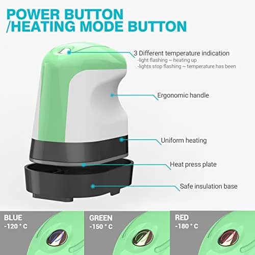 YLSCI Mini Heat Press Machine for Crafts, T Shirts, Shoes, Hats, and Small Vinyl Projects (Green) | Compact Heat Transfer Tool thumbnail 4
