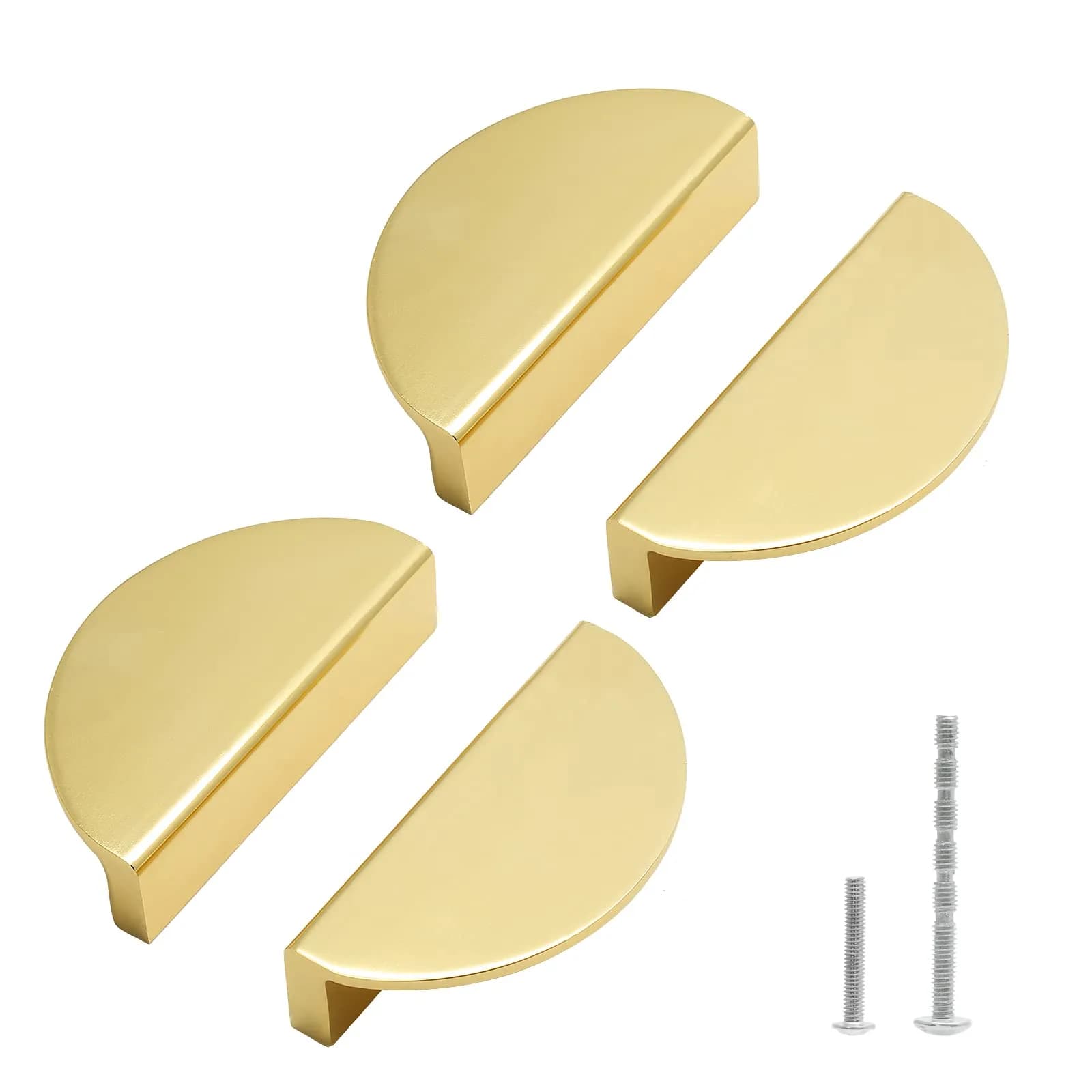 Jiozermi Half Moon Cabinet Pulls Gold 78mm (3 inch) | Modern Aluminum Alloy Hardware — Gold, 4 Pcs / 3.07" Total Length (2.5" Hole Center)