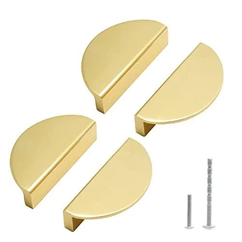 Jiozermi Half Moon Cabinet Pulls, 2-1/2 Inch Hole Center, Gold, 4 Packs | Modern Aluminum Alloy Hardware thumbnail 1